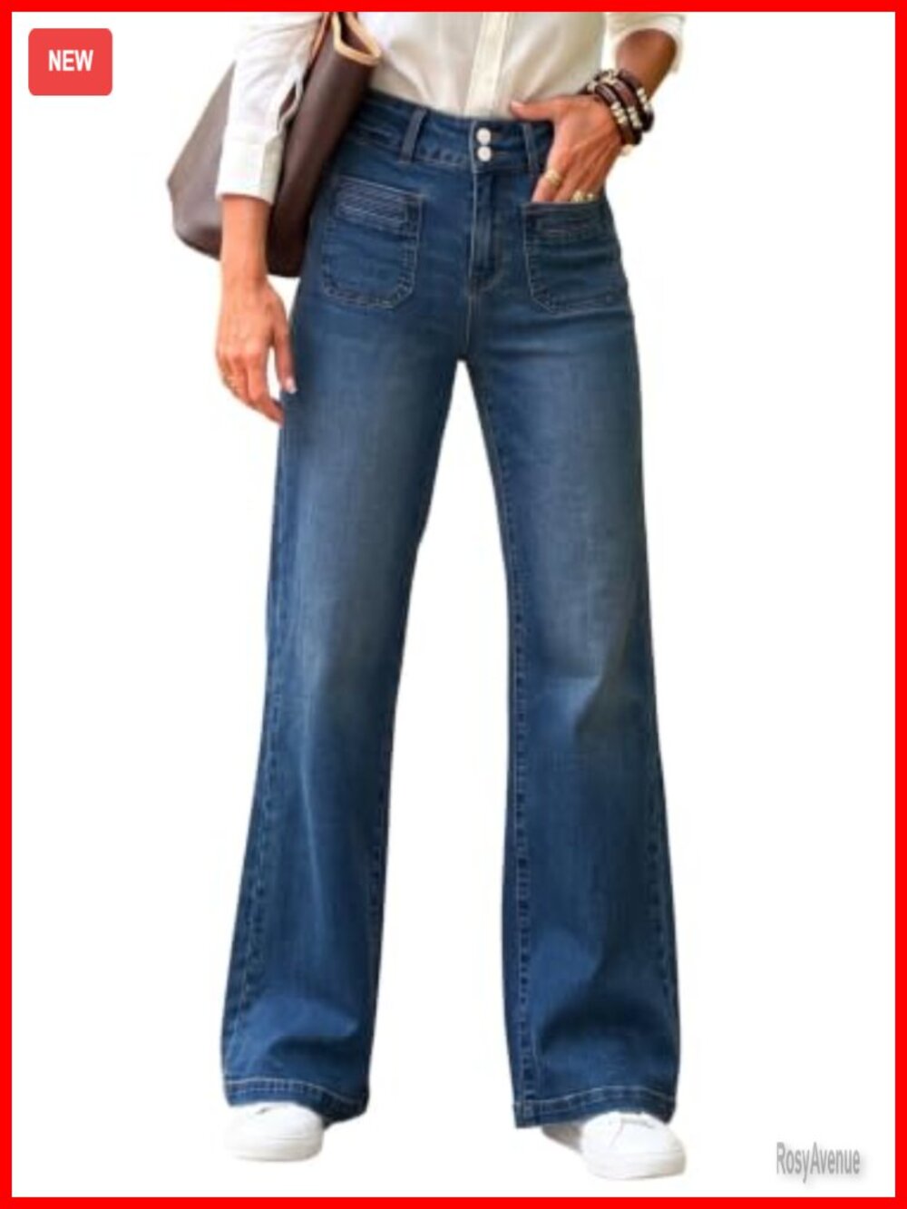 Sidefeel Women's Wide Leg High Waisted Denim Jeans Stretch Casual Pants